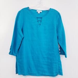 Calligraphie 100% Linen V-Neck Blouse Beachy lagenlook